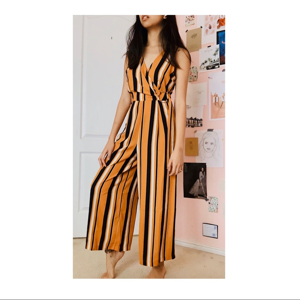 Forever 21 Yellow Striped Jumpsuit